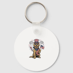 Patriotic Golden Retriever Fireworks Vintage Shirt Keychain