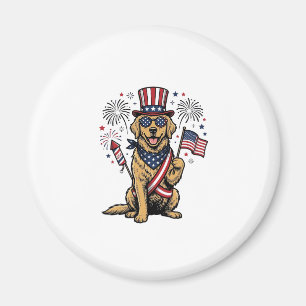Patriotic Golden Retriever Fireworks Vintage Shirt Magnet