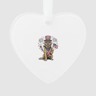 Patriotic Golden Retriever Fireworks Vintage Shirt Ornament