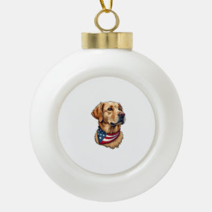 Patriotic Golden Retriever Head Vintage Shirt 4 Ceramic Ball Christmas Ornament