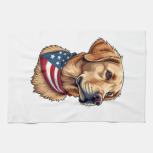 Patriotic Golden Retriever Head Vintage Shirt 4 Kitchen Towel