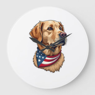 Patriotic Golden Retriever Head Vintage Shirt 4 Large Clock