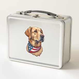Patriotic Golden Retriever Head Vintage Shirt 4 Metal Lunch Box