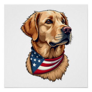 Patriotic Golden Retriever Head Vintage Shirt 4 Poster