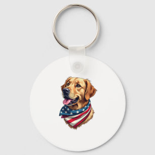 Patriotic Golden Retriever Head Vintage Shirt Keychain