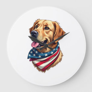 Patriotic Golden Retriever Head Vintage Shirt Large Clock
