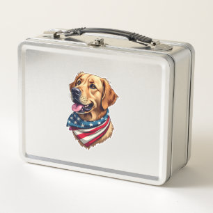 Patriotic Golden Retriever Head Vintage Shirt Metal Lunch Box