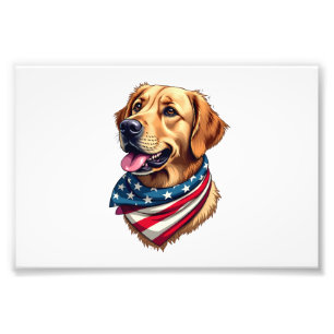 Patriotic Golden Retriever Head Vintage Shirt Photo Print