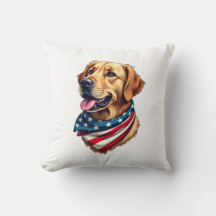 Patriotic Golden Retriever Head Vintage Shirt Throw Pillow