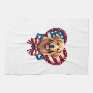 Patriotic Golden Retriever Heart Vintage Shirt 2 Kitchen Towel