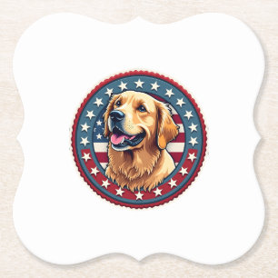Patriotic Golden Retriever Heritage Seal Tee 4 Paper Coaster