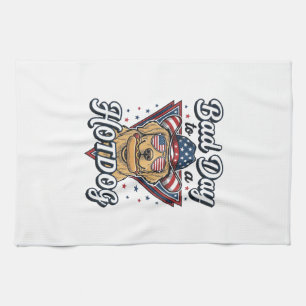 Patriotic Golden Retriever Hotdog Vintage Shirt De Kitchen Towel