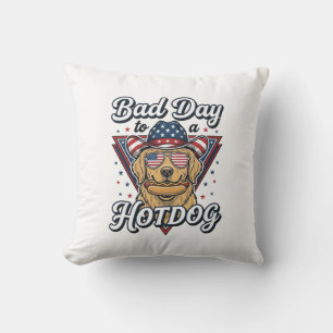 Patriotic Golden Retriever Hotdog Vintage Shirt De Throw Pillow