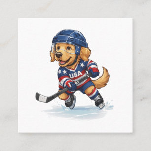Patriotic Golden Retriever Ice Hockey Player Illus Square Business Card