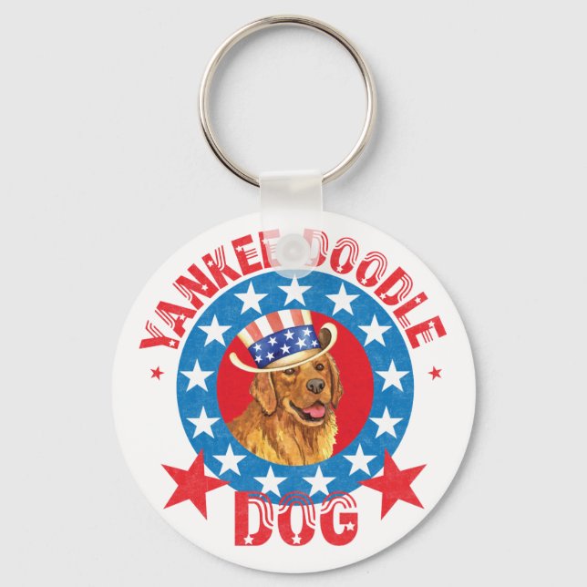 Patriotic Golden Retriever Keychain (Front)