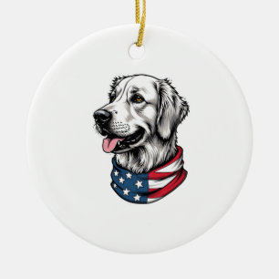 Patriotic Golden Retriever Line Art Vintage Tee 3 Ceramic Ornament
