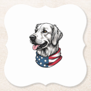 Patriotic Golden Retriever Line Art Vintage Tee 3 Paper Coaster