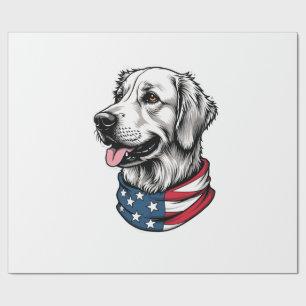 Patriotic Golden Retriever Line Art Vintage Tee 3 Wrapping Paper