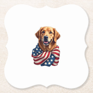 Patriotic Golden Retriever Lover Gift Vintage Tee  Paper Coaster