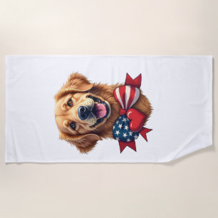 Patriotic Golden Retriever Lover Vintage Shirt Beach Towel