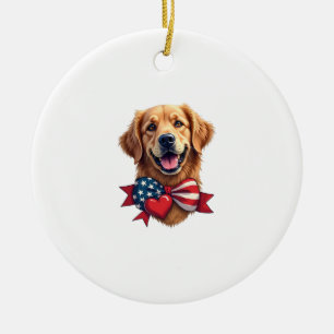 Patriotic Golden Retriever Lover Vintage Shirt Ceramic Ornament