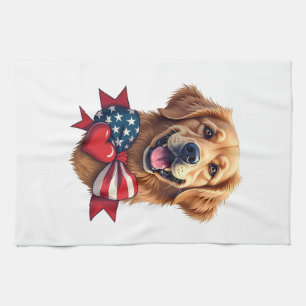 Patriotic Golden Retriever Lover Vintage Shirt Kitchen Towel