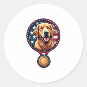 Patriotic Golden Retriever Medal Vintage Tee 3 Classic Round Sticker
