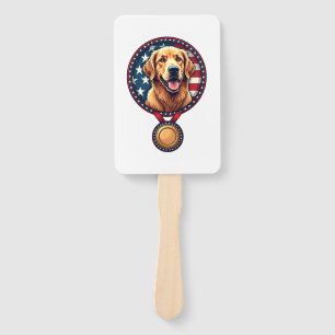 Patriotic Golden Retriever Medal Vintage Tee 3 Hand Fan