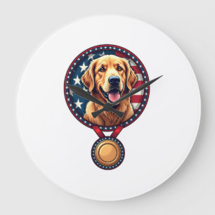 Patriotic Golden Retriever Medal Vintage Tee 3 Large Clock