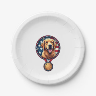 Patriotic Golden Retriever Medal Vintage Tee 3 Paper Plate