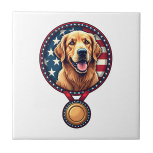 Patriotic Golden Retriever Medal Vintage Tee 3 Tile