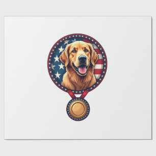 Patriotic Golden Retriever Medal Vintage Tee 3 Wrapping Paper