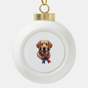 Patriotic Golden Retriever Memorial Day Tee 3 Ceramic Ball Christmas Ornament