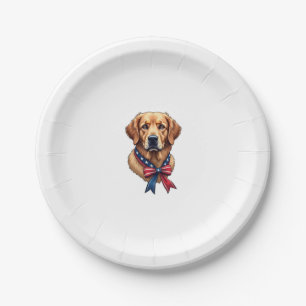 Patriotic Golden Retriever Memorial Day Tee 3 Paper Plate