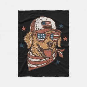Patriotic Golden Retriever Merica Us Flag Happy 4t Fleece Blanket