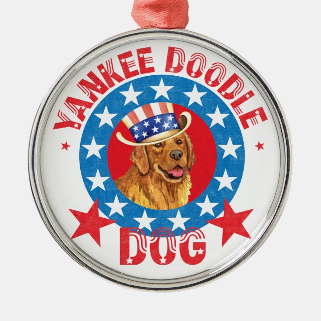 Patriotic Golden Retriever Metal Ornament (Front)