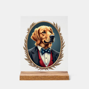 Patriotic Golden Retriever Portrait Vintage Tee 2 Acrylic Sign
