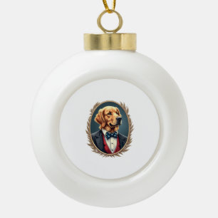 Patriotic Golden Retriever Portrait Vintage Tee 2 Ceramic Ball Christmas Ornament