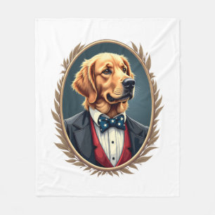 Patriotic Golden Retriever Portrait Vintage Tee 2 Fleece Blanket