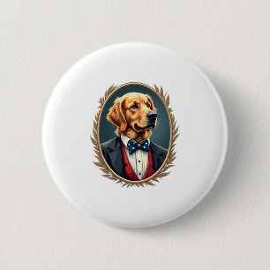 Patriotic Golden Retriever Portrait Vintage Tee 2 Inch Round Button