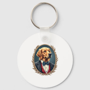 Patriotic Golden Retriever Portrait Vintage Tee 2 Keychain