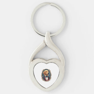 Patriotic Golden Retriever Portrait Vintage Tee 2 Keychain
