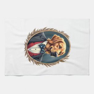 Patriotic Golden Retriever Portrait Vintage Tee 2 Kitchen Towel