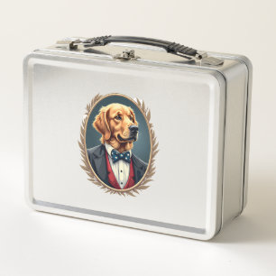 Patriotic Golden Retriever Portrait Vintage Tee 2 Metal Lunch Box