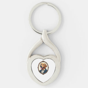 Patriotic Golden Retriever Portrait Vintage Tee Keychain