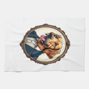 Patriotic Golden Retriever Portrait Vintage Tee Kitchen Towel