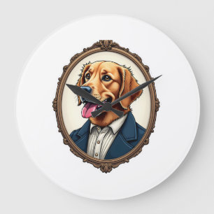 Patriotic Golden Retriever Portrait Vintage Tee Large Clock