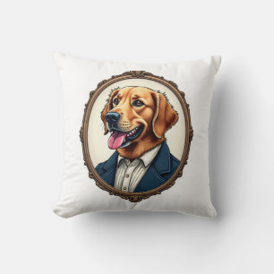 Patriotic Golden Retriever Portrait Vintage Tee Throw Pillow