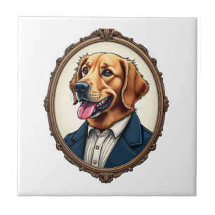 Patriotic Golden Retriever Portrait Vintage Tee Tile
