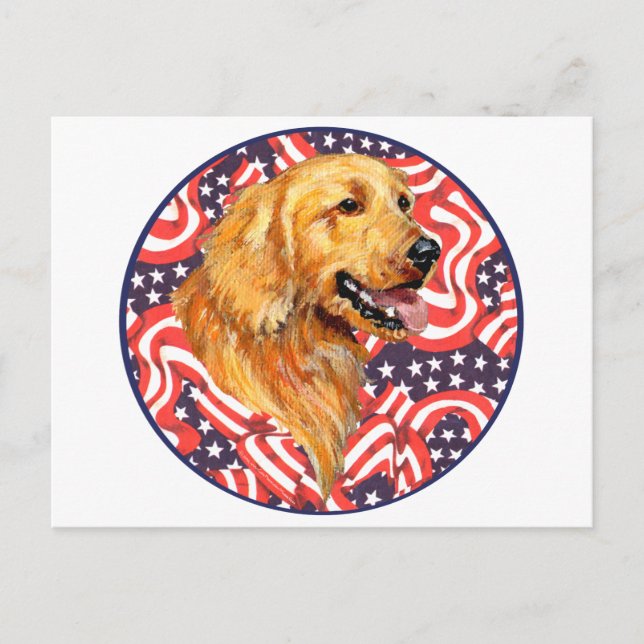 Patriotic Golden Retriever Postcard (Front)
